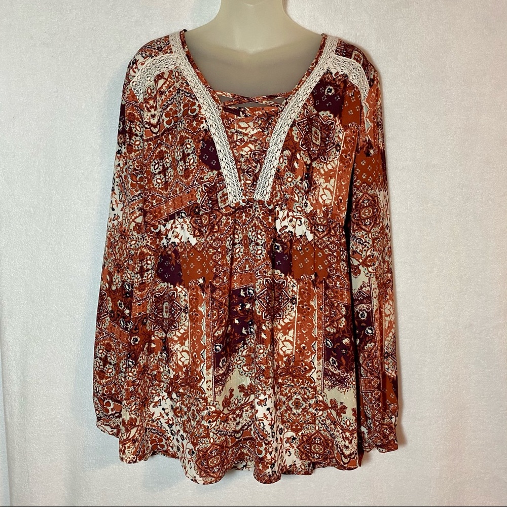 Vanity Sheer Top Blouse XL Brown Lightweight Autumn Fall New